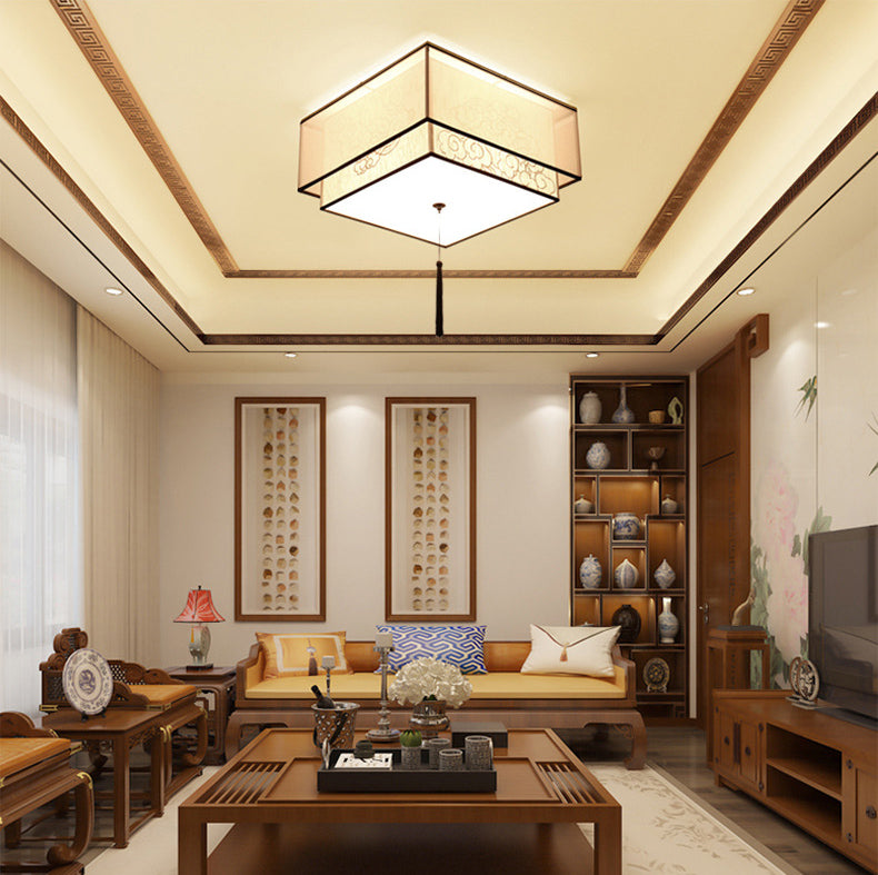 Geometric Living Room Flush Mount Ceiling Light Fixture Fabric Modern Flush Mount Lamp in White