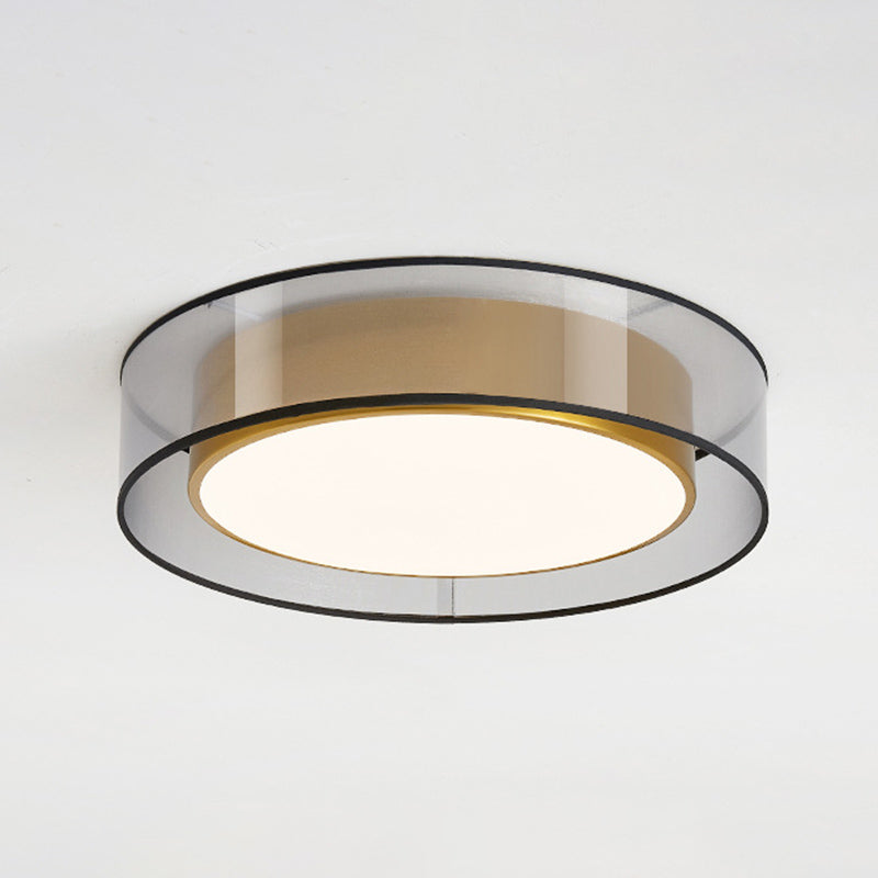 Plafonnier encastré à tambour en tissu moderne, plafonnier LED pour chambre à coucher en laiton