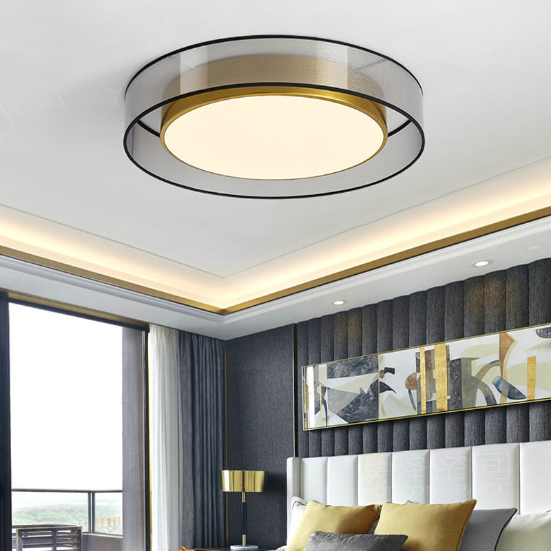 Plafonnier encastré à tambour en tissu moderne, plafonnier LED pour chambre à coucher en laiton