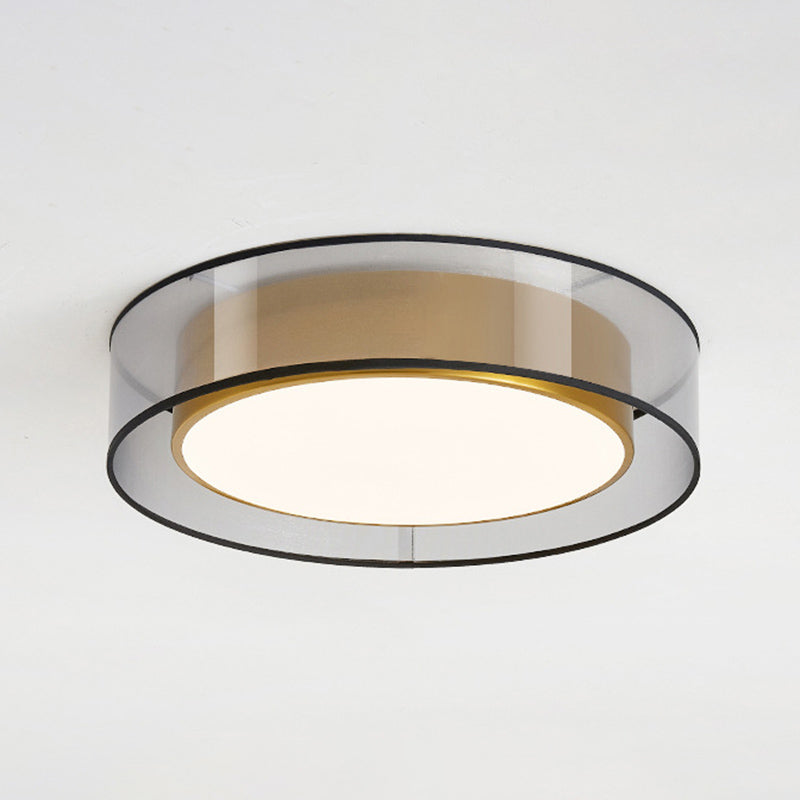 Plafonnier encastré à tambour en tissu moderne, plafonnier LED pour chambre à coucher en laiton