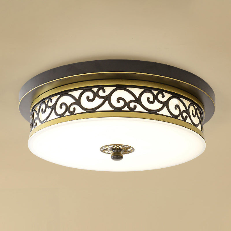 Drum Shaped LED Ceiling Lamp Traditional White Glass Flush Mount Lighting for Dining Room