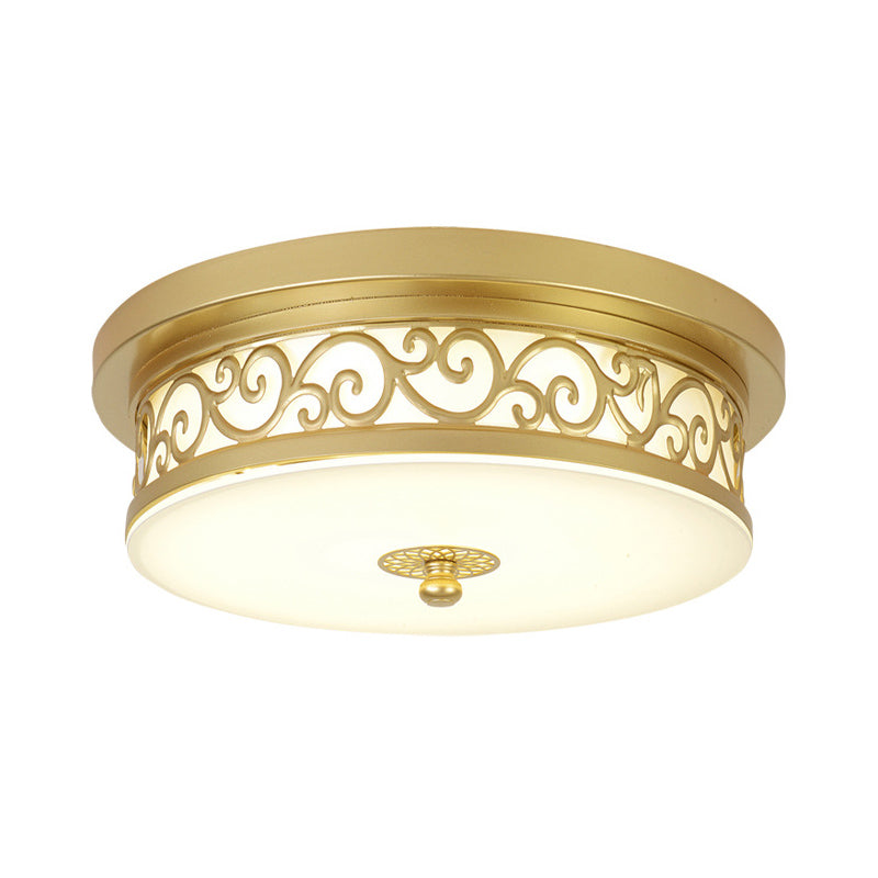 Drum Shaped LED Ceiling Lamp Traditional White Glass Flush Mount Lighting for Dining Room