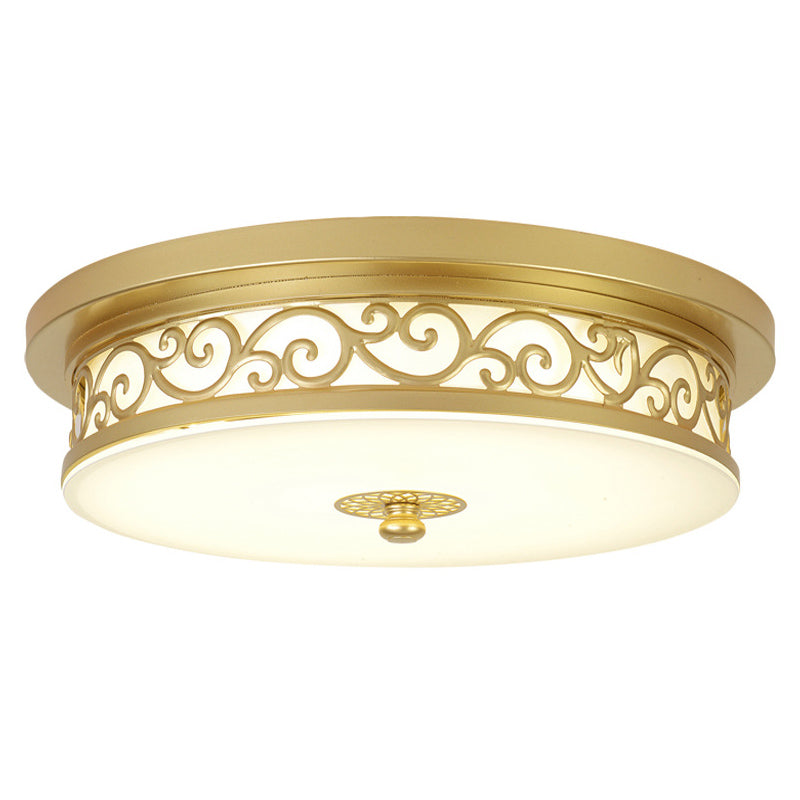 Drum Shaped LED Ceiling Lamp Traditional White Glass Flush Mount Lighting for Dining Room
