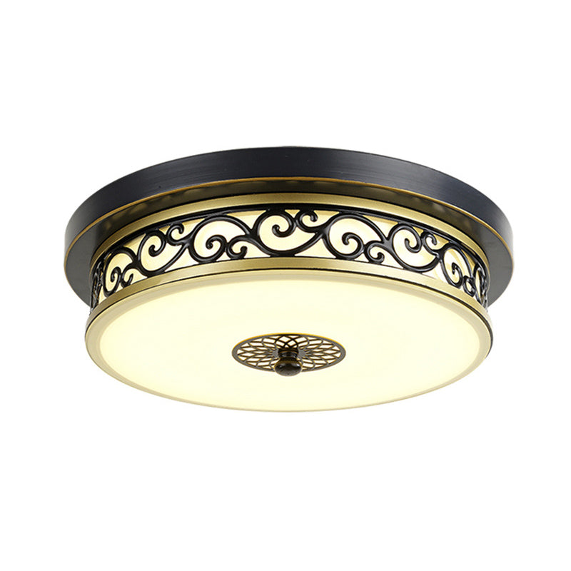 Drum Shaped LED Ceiling Lamp Traditional White Glass Flush Mount Lighting for Dining Room