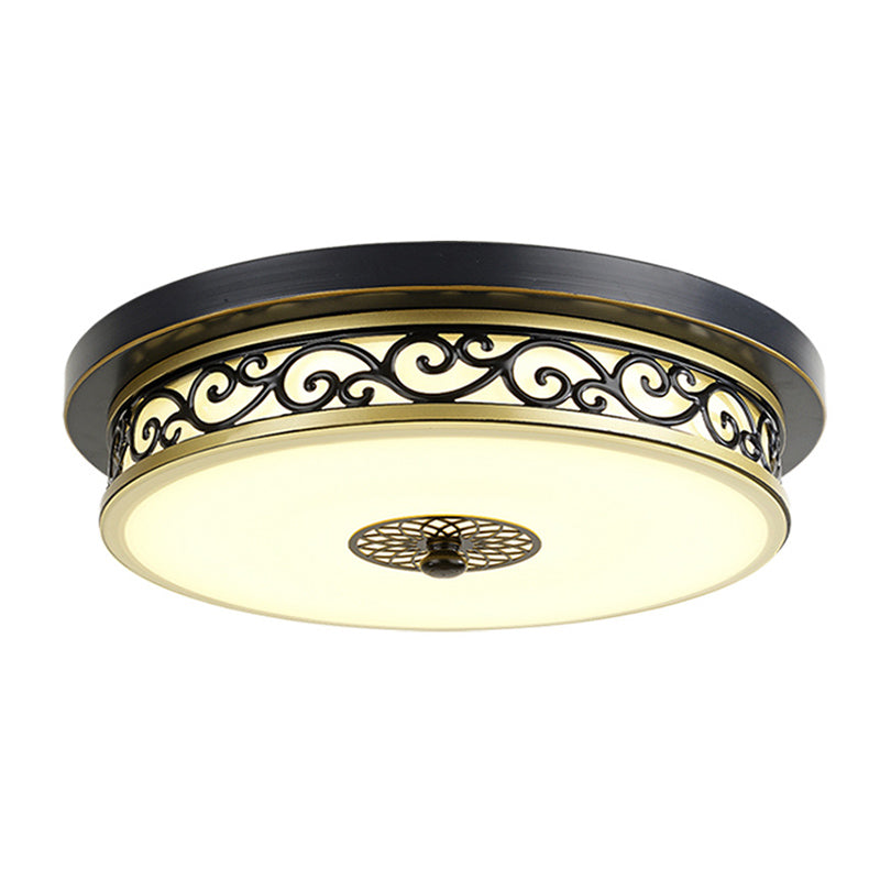Drum Shaped LED Ceiling Lamp Traditional White Glass Flush Mount Lighting for Dining Room