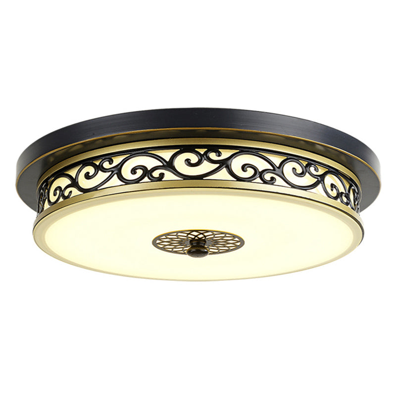 Drum Shaped LED Ceiling Lamp Traditional White Glass Flush Mount Lighting for Dining Room