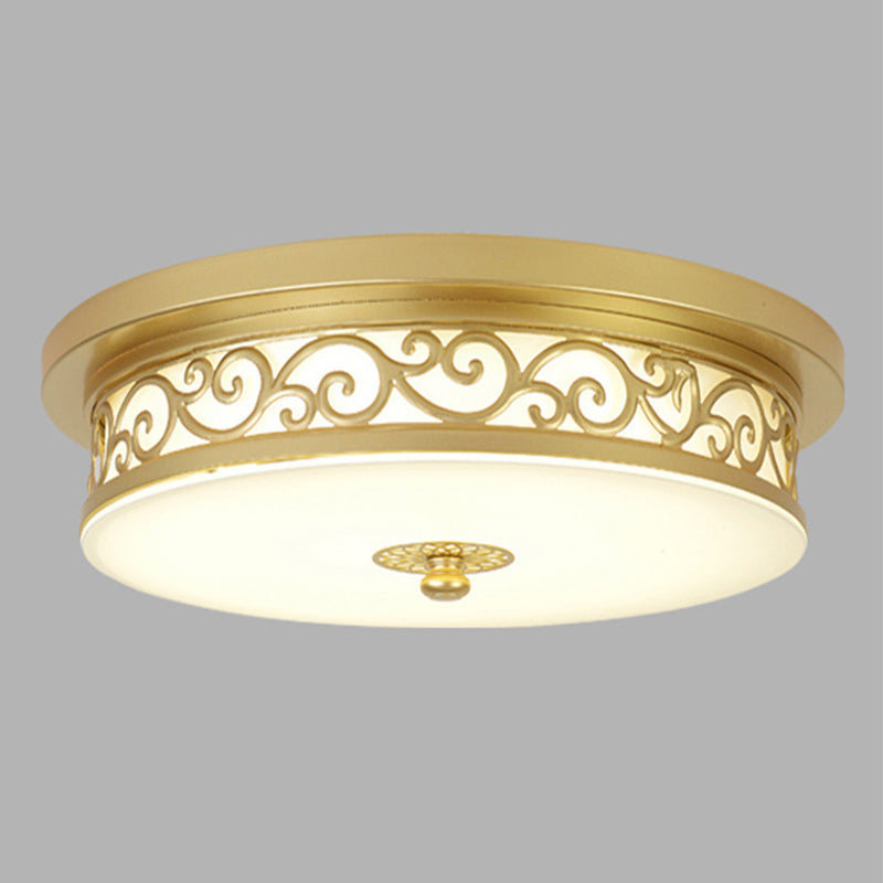Drum Shaped LED Ceiling Lamp Traditional White Glass Flush Mount Lighting for Dining Room