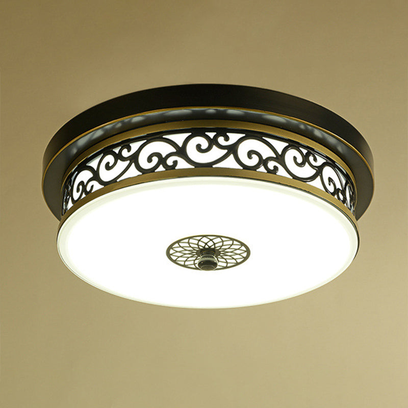 Drum Shaped LED Ceiling Lamp Traditional White Glass Flush Mount Lighting for Dining Room