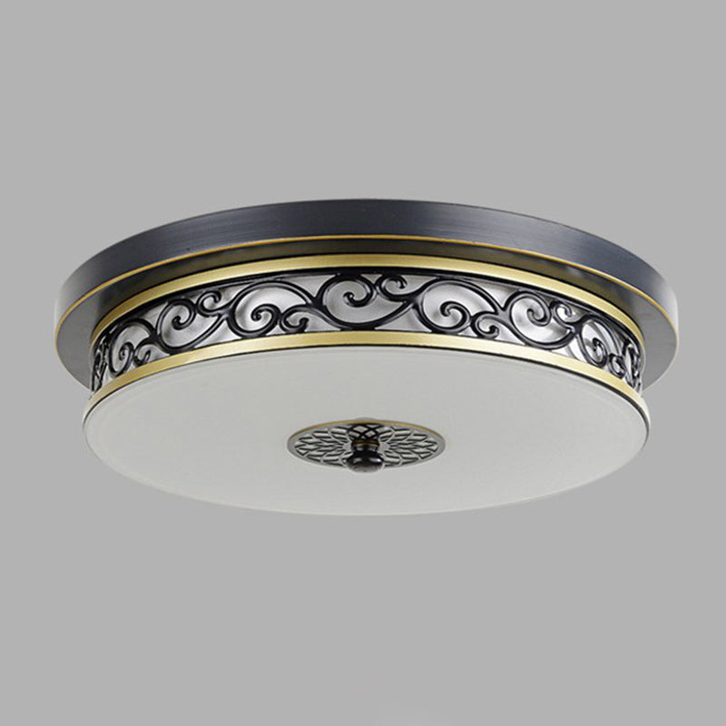 Drum Shaped LED Ceiling Lamp Traditional White Glass Flush Mount Lighting for Dining Room