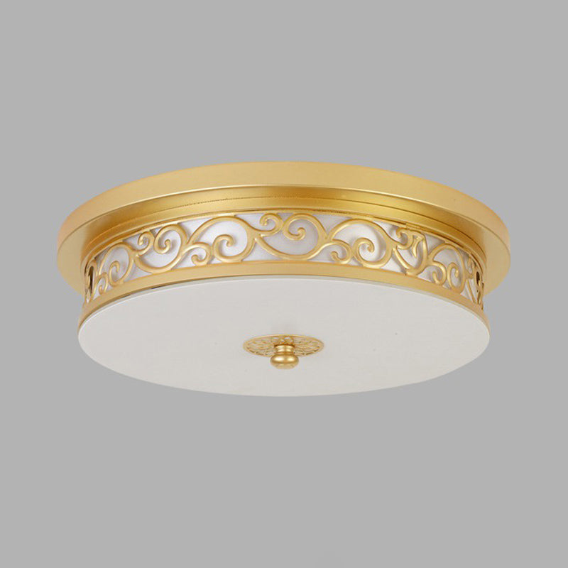 Drum Shaped LED Ceiling Lamp Traditional White Glass Flush Mount Lighting for Dining Room