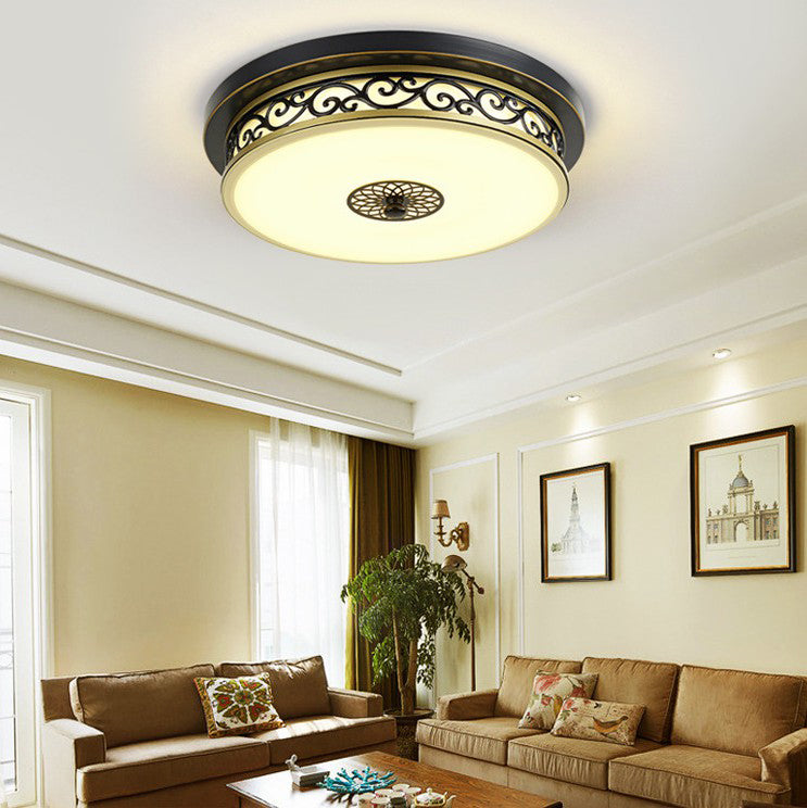 Drum Shaped LED Ceiling Lamp Traditional White Glass Flush Mount Lighting for Dining Room