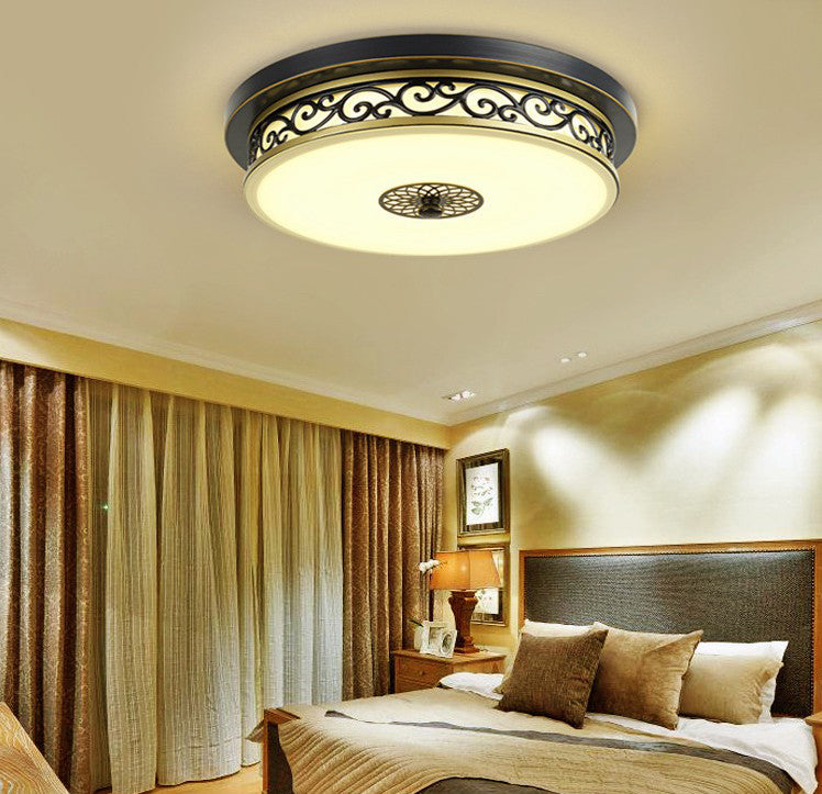 Drum Shaped LED Ceiling Lamp Traditional White Glass Flush Mount Lighting for Dining Room