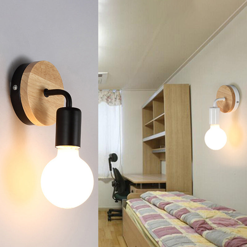 Modern Round Wall Sconce Lights Wood Wall Sconce Lighting for Bedroom