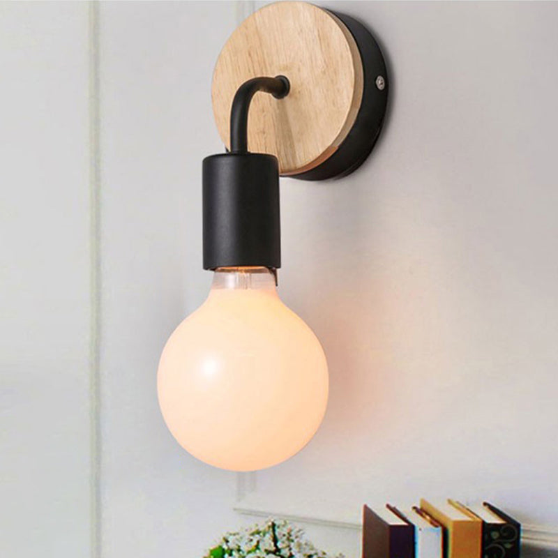 Modern Round Wall Sconce Lights Wood Wall Sconce Lighting for Bedroom