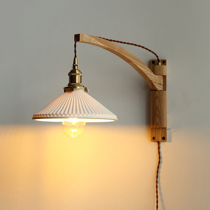 Semplicità vintage a cono murale leggero applique in vetro opale lampade a parete per camera da letto