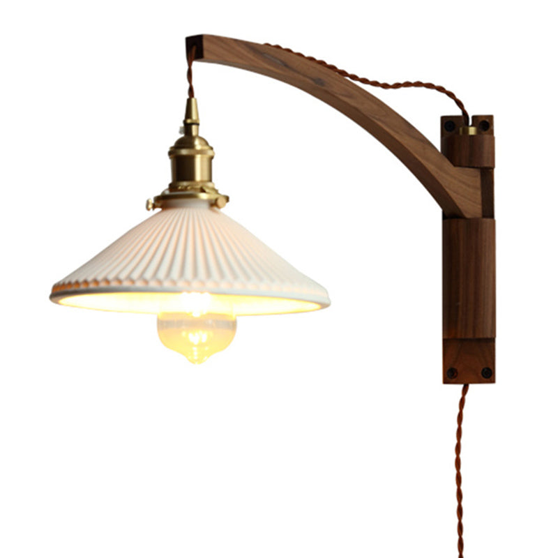 Vintage Simplicity Cone Wall Light Sconce Opal Glass Wall Light Fixtures for Bedroom