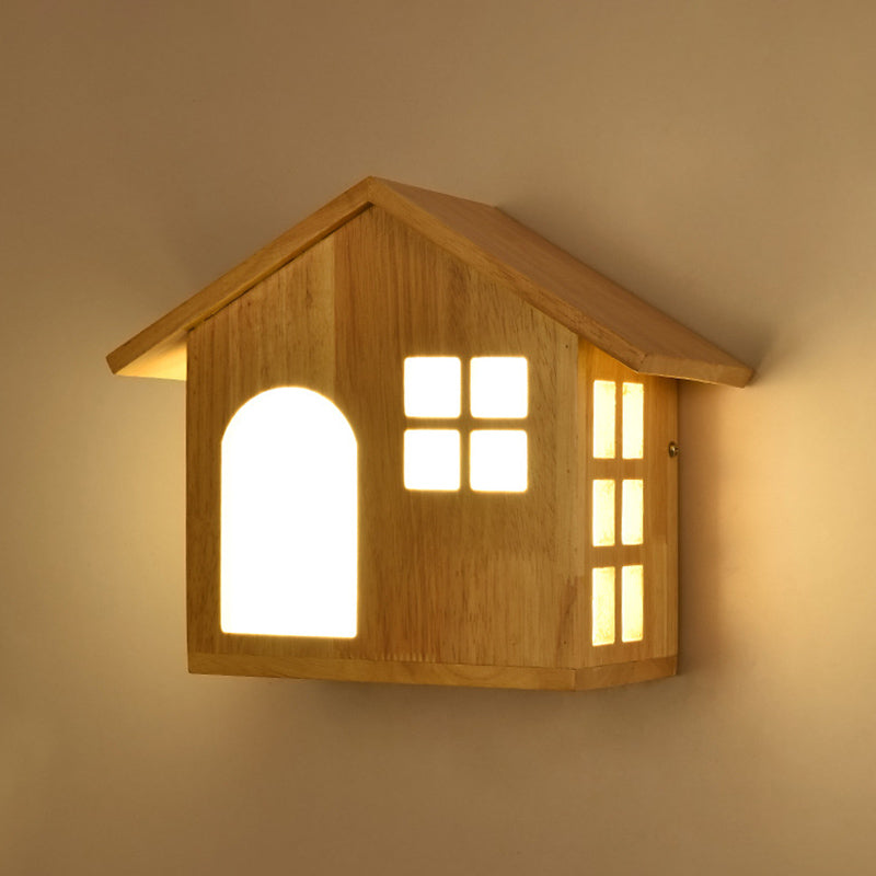 House Shape Wall Mounted Lamps Modern Simplicity Wood Wall Sconce for Living Room