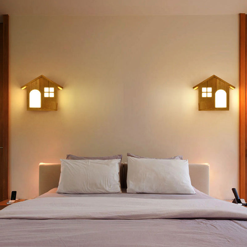 House Shape Wall Mounted Lamps Modern Simplicity Wood Wall Sconce for Living Room