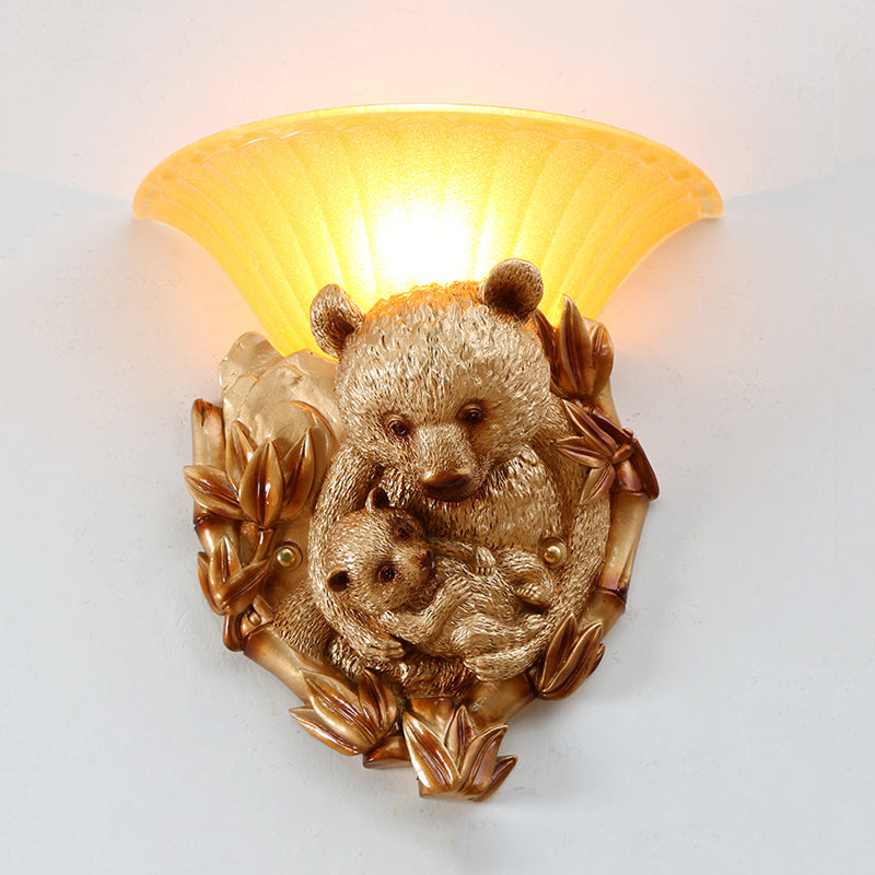 Resin Bear Mom and Baby Sconce Light Vintage 1-Light Golden Wall Mount Lighting Ideas