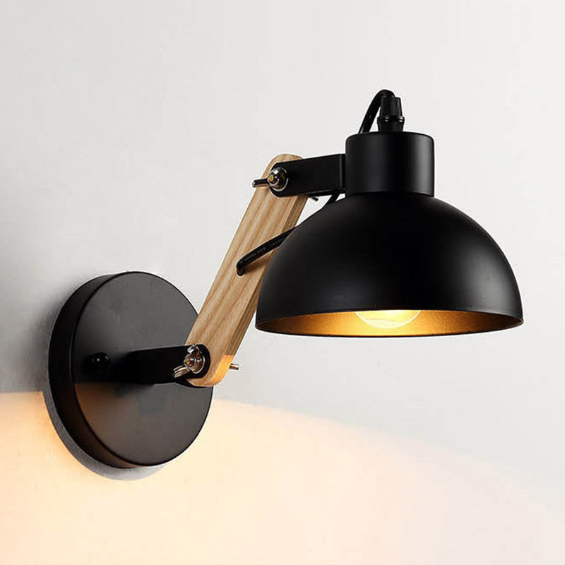Industriewandlampe mit Holzschwung Arm Dome Metall Schatten Wandhalterung Licht für Schlafzimmer Bett