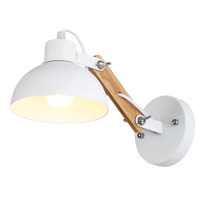 Industriewandlampe mit Holzschwung Arm Dome Metall Schatten Wandhalterung Licht für Schlafzimmer Bett