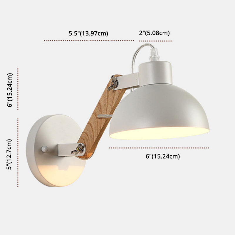 Industrial Wall Lamp with Wood Swing Arm Dome Metal Shade Wall Mount Light for Bedroom Bedside