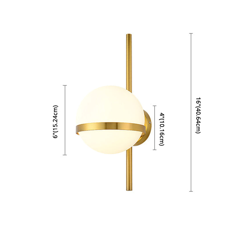 Modern Minimalist 1 Light Globe Wall Sconce White Glass Wall Lighting in Gold for Living Room