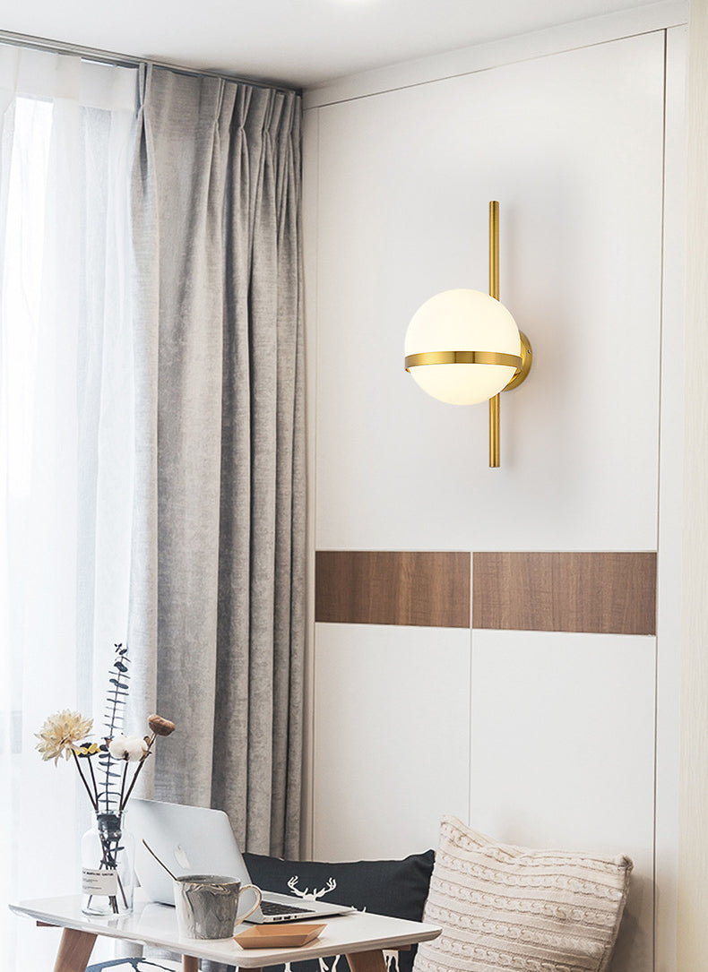 Modern Minimalist 1 Light Globe Wall Sconce White Glass Wall Lighting in Gold for Living Room