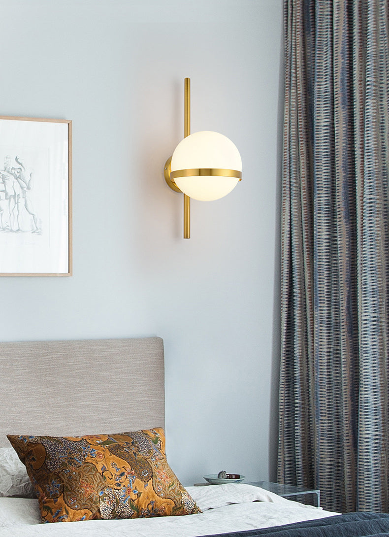 Modern Minimalist 1 Light Globe Wall Sconce White Glass Wall Lighting in Gold for Living Room