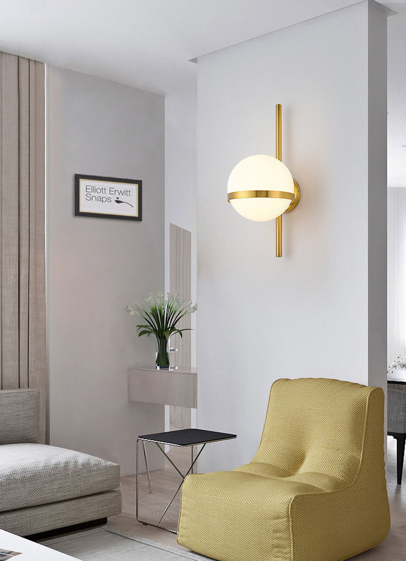 Modern Minimalist 1 Light Globe Wall Sconce White Glass Wall Lighting in Gold for Living Room