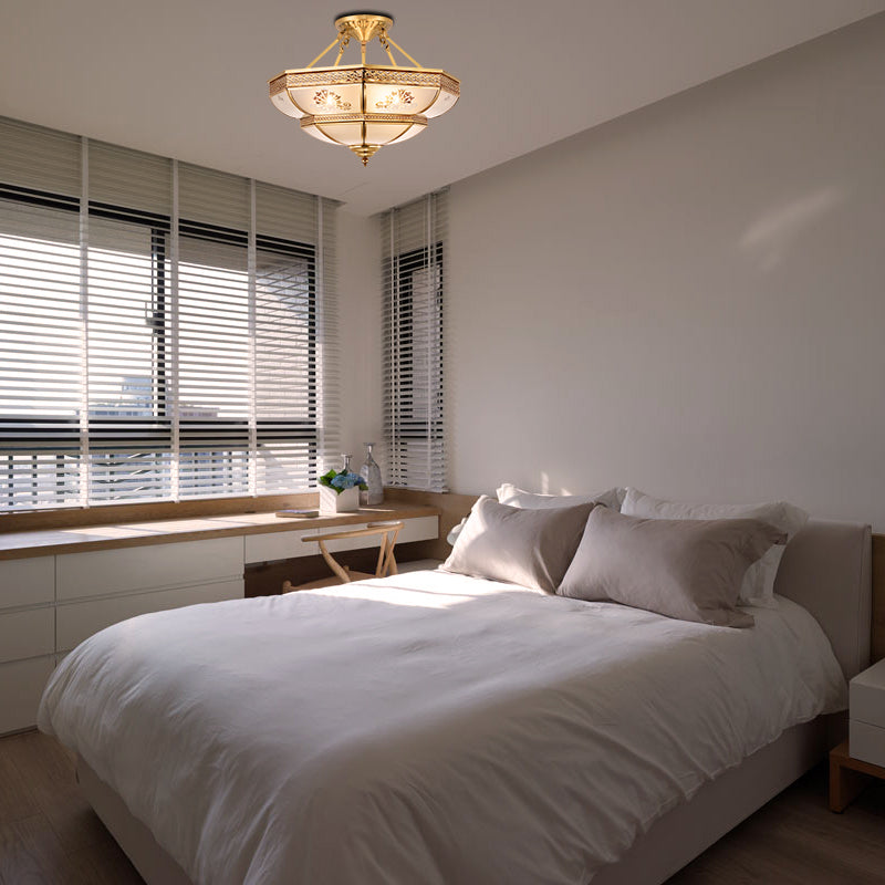 Ciotola a fiuto in ottone in ottone in vetro avorio 4 teste semi -monte colonialista per soggiorno