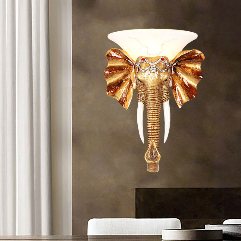12.5"/17" W Resin Elephant Flush Wall Sconce Exquisite Colonial 1 Bulb Gold Finish Wall Mounted Lighting