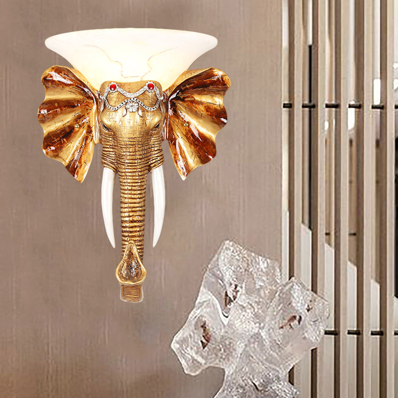 12.5"/17" W Resin Elephant Flush Wall Sconce Exquisite Colonial 1 Bulb Gold Finish Wall Mounted Lighting