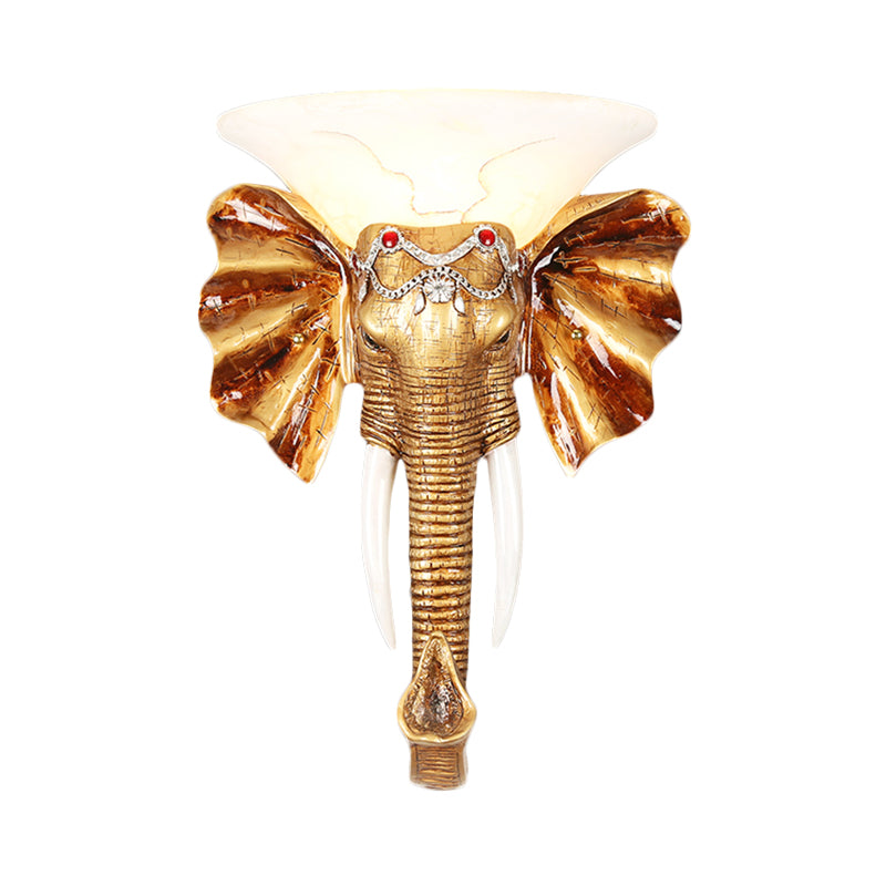 12.5"/17" W Resin Elephant Flush Wall Sconce Exquisite Colonial 1 Bulb Gold Finish Wall Mounted Lighting