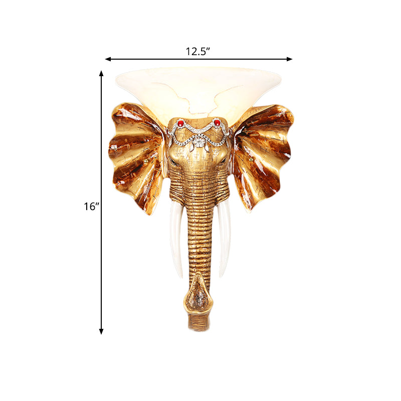 12.5"/17" W Resin Elephant Flush Wall Sconce Exquisite Colonial 1 Bulb Gold Finish Wall Mounted Lighting
