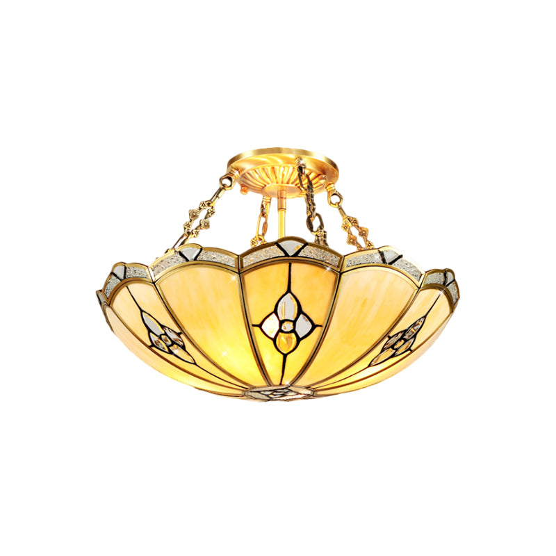 18"/19.5" W Dome Bedroom Semi-Flush Mount Light Colonial Frosted Glass 4 Bulbs Brass Close to Ceiling Lighting Fixture