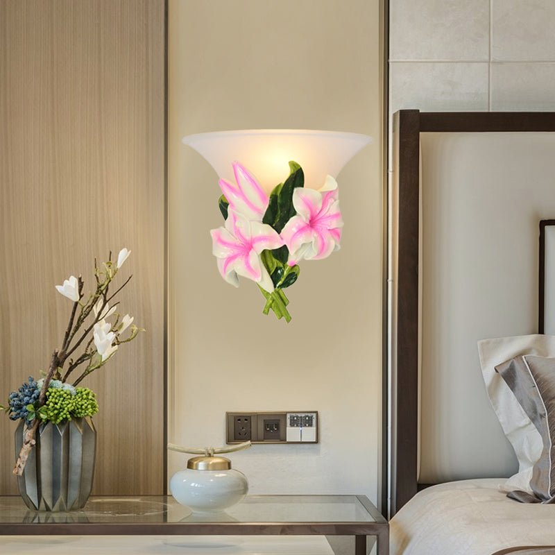 1 Light Resin Wall Lamp Modern Stylish Exquisite Pink Floral Flush Mount Wall Sconce