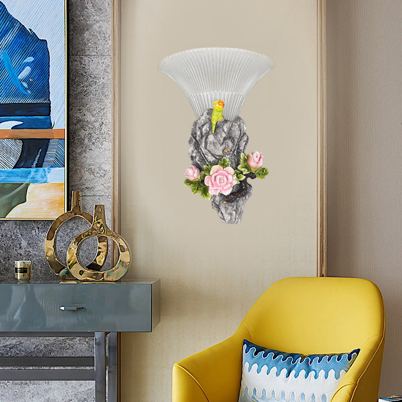 Grey Rock Garden Wall Light Fixture Modernist Resin 1 Light Engraved Surface Wall Sconce