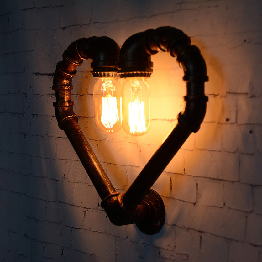 Loving Heart Metal Wall Lamp with Pipe Design Industrial 2/10 Lights Restaurant Sconce Lighting Fixture in Bronze