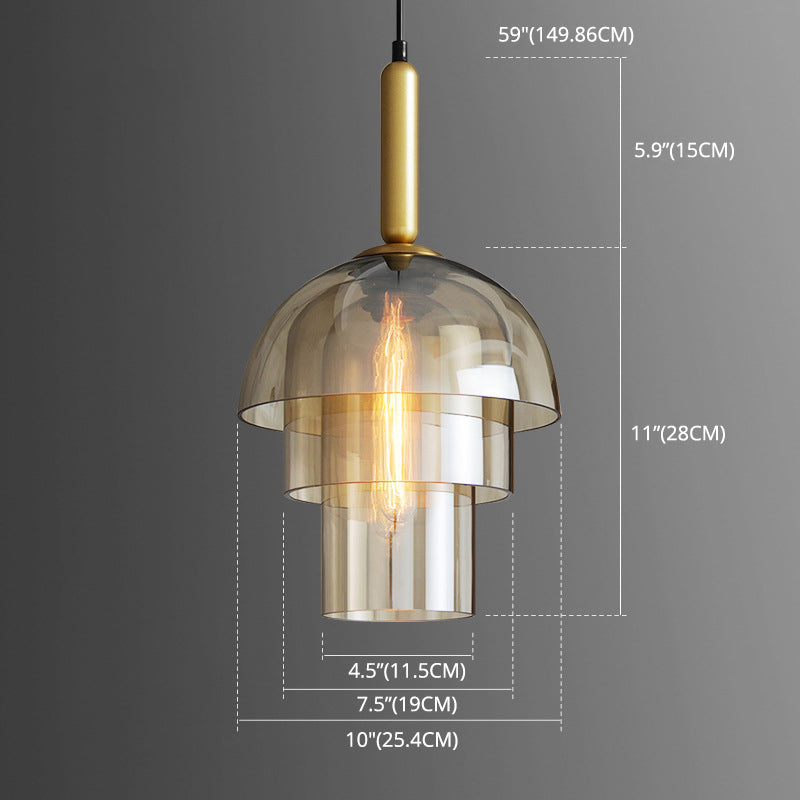 Cognac Triple-layer Glass Shade Suspension Light 9.8" Wide Modern Style Lighting Fixture for Entrance Hallway