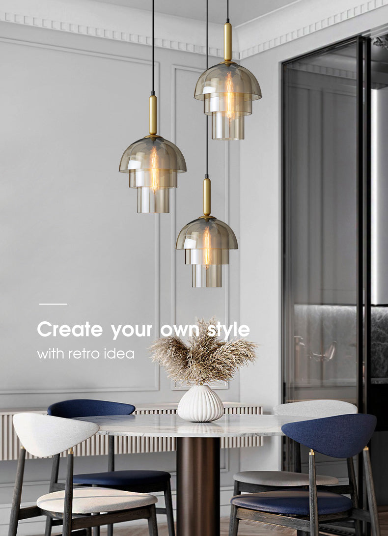 Cognac Triple-layer Glass Shade Suspension Light 9.8" Wide Modern Style Lighting Fixture for Entrance Hallway
