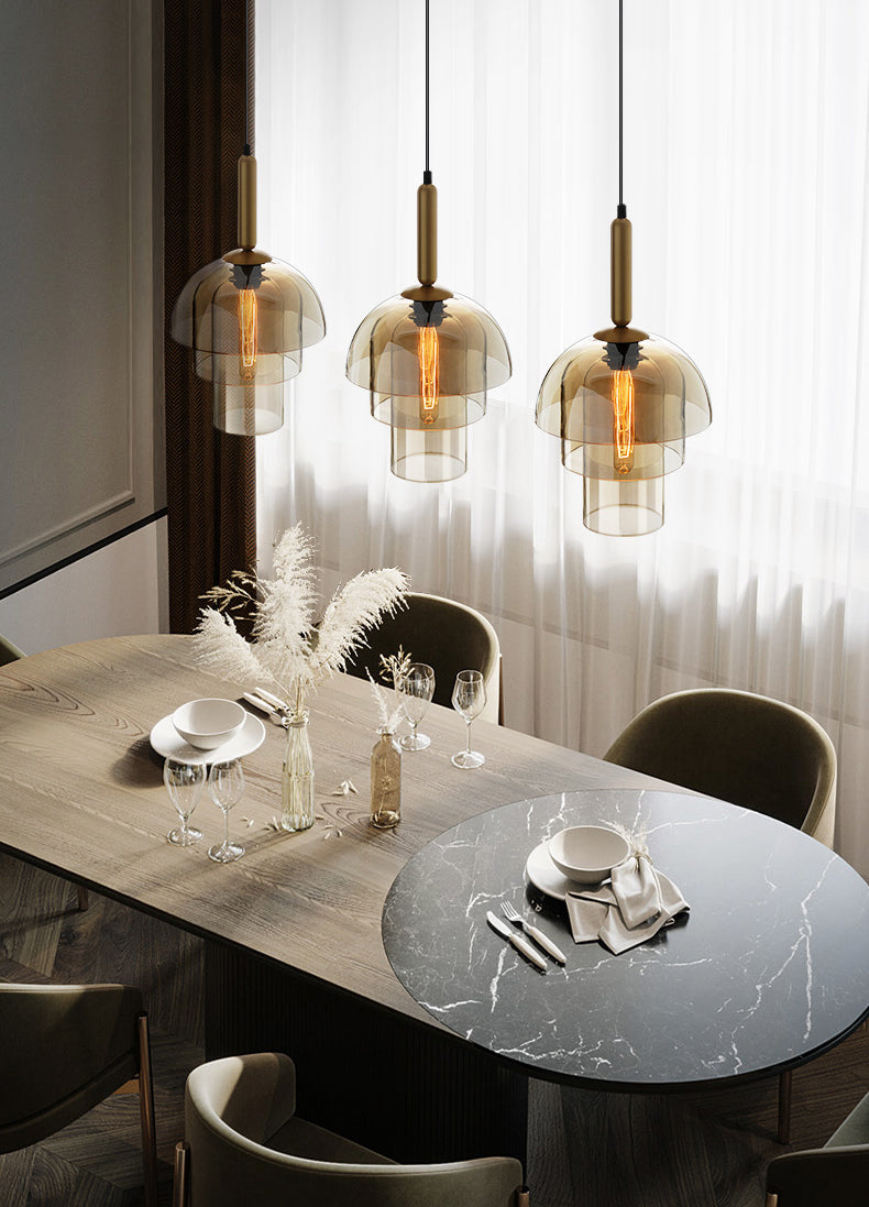 Cognac Triple-layer Glass Shade Suspension Light 9.8" Wide Modern Style Lighting Fixture for Entrance Hallway