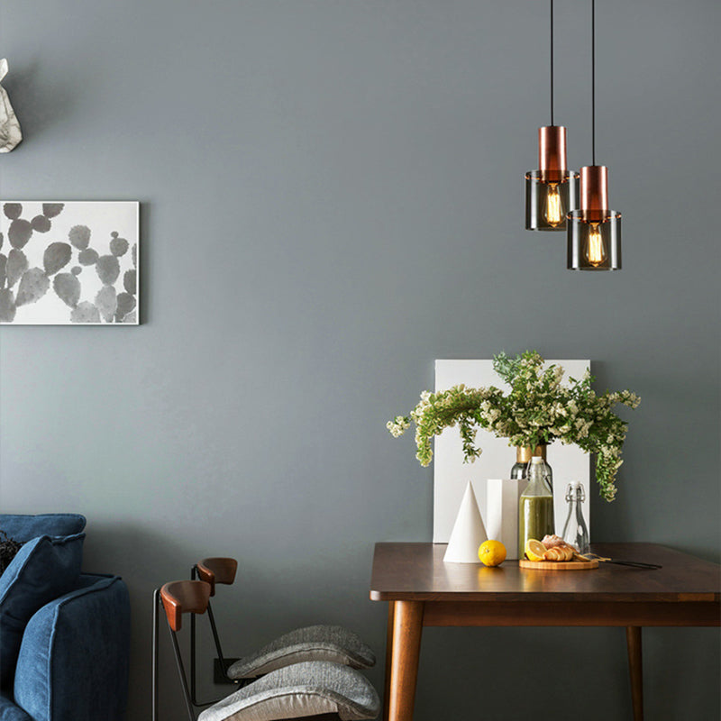 Cylinder Living Room Pendant Lighting Glass Minimalist Ceiling Pendant Light in Rose Gold