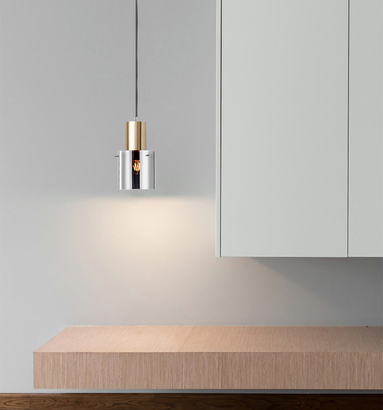 Cylinder Living Room Pendant Lighting Glass Minimalist Ceiling Pendant Light in Rose Gold