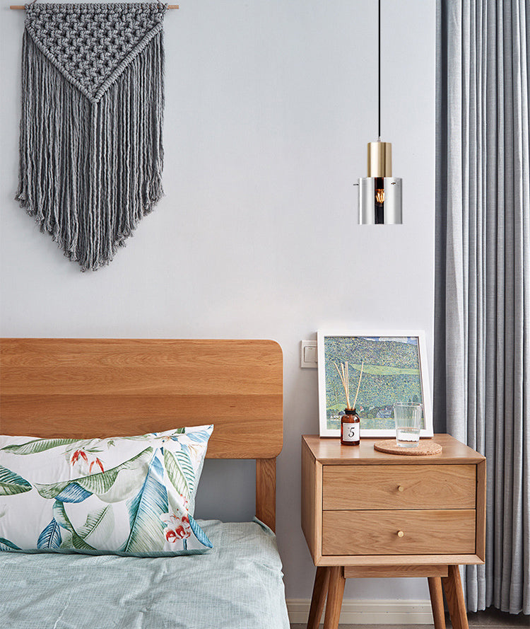 Cylinder Living Room Pendant Lighting Glass Minimalist Ceiling Pendant Light in Rose Gold