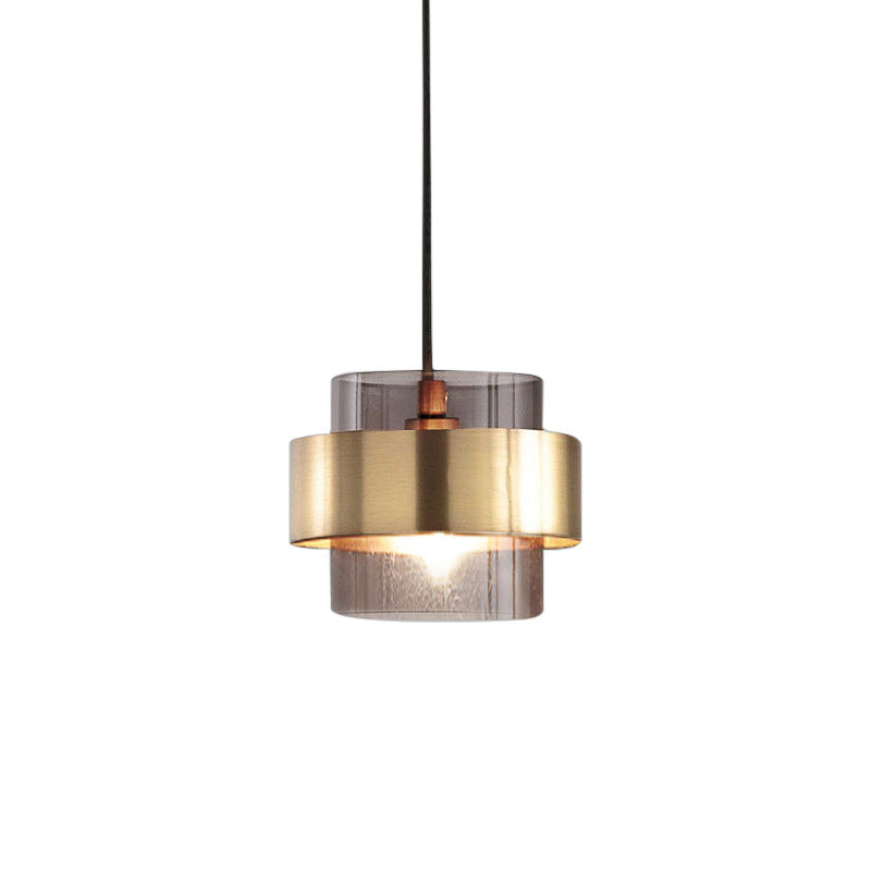 Fumo Cilíndrico gris Pedante Luz hacia abajo Luz de colgante de techo mini Luz en sombra de vidrio