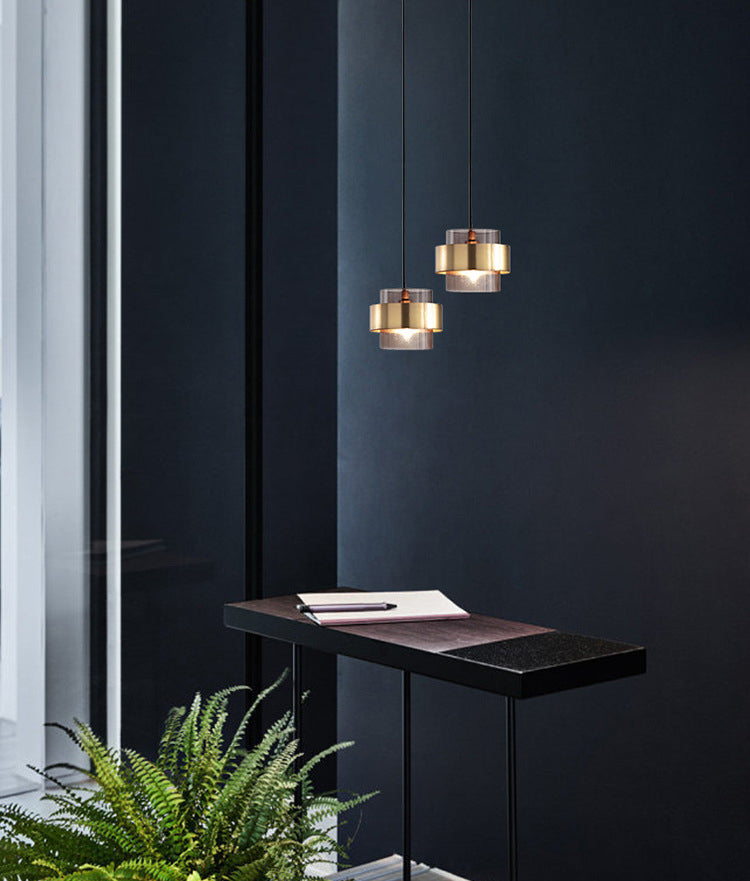 Fumo Cilíndrico gris Pedante Luz hacia abajo Luz de colgante de techo mini Luz en sombra de vidrio