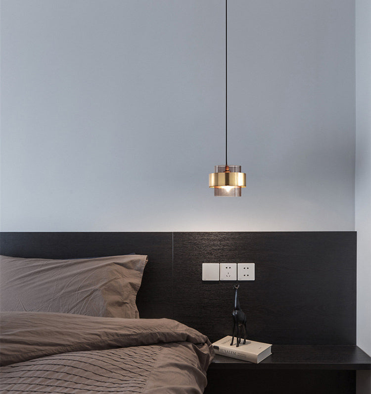 Fumo Cilíndrico gris Pedante Luz hacia abajo Luz de colgante de techo mini Luz en sombra de vidrio