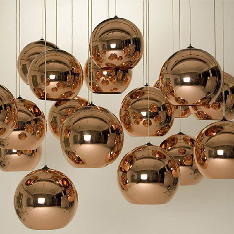 Luz colgante de 1 globo de 1 luces con sombra de vidrio de espejo electrochalado de bronce Simplicidad contemporánea Fixtura de iluminación de comedor