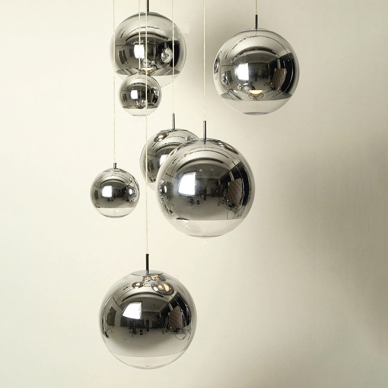 Sliver Electroplated Mirror Glass Globe Hanging Light Contemporary Simplicity 1-Light Pendant for Dining Room